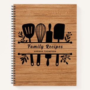 Rustic Wood Personalized Cookbook Family Recipes Notebook