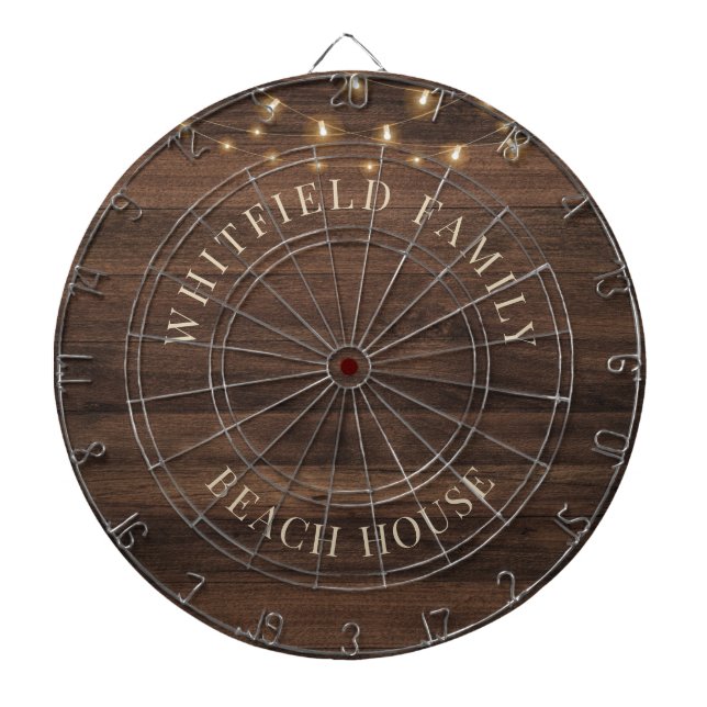Rustic Wood Personalized Family Beach House Dart Board (Front)