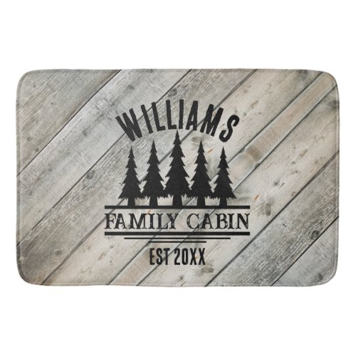 Rustic Wood Personalized Family Cabin Name Est Bath Mat