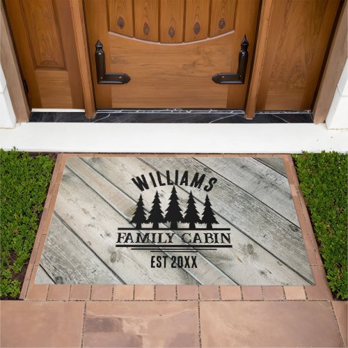 Rustic Wood Personalized Family Cabin Name Est Doormat