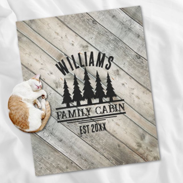 Rustic Wood Personalized Family Cabin Name Est Fleece Blanket (Rustic Wood Personalized Family Cabin Name Est Fleece Blanket)