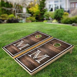 Rustic Wood Personalized Family Monogram Name Cornhole Set