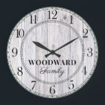 Rustic Wood Personalized Family Name  Large Clock<br><div class="desc">A rustic modern white washed barn wood shiplap monogrammed family name wall clock. Great for your rustic or farm style home or cabin.</div>