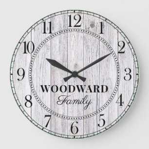 Rustic Wood Personalized Family Name Large Clock