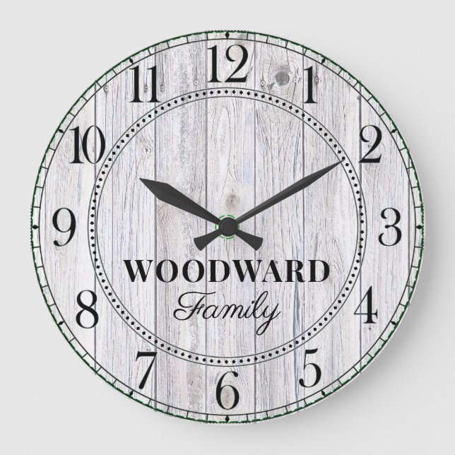 Rustic Wood Personalized Family Name  Large Clock (Front)