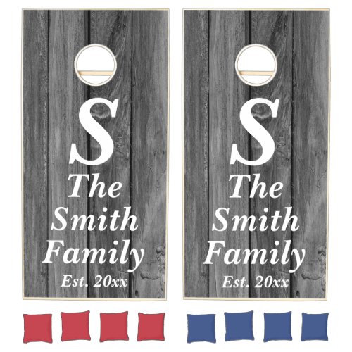 Rustic Wood Personalized Family Name Newlyweds Cornhole Set