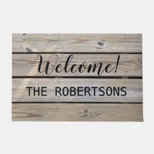 Rustic Wood Personalized Family Name Welcome Doormat