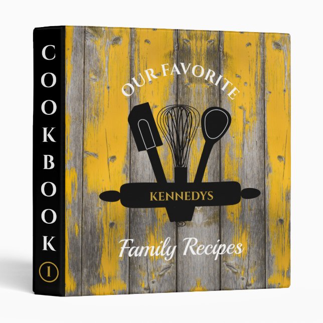 Rustic Wood Personalized Family Recipe Cookbook    3 Ring Binder (Front/Spine)