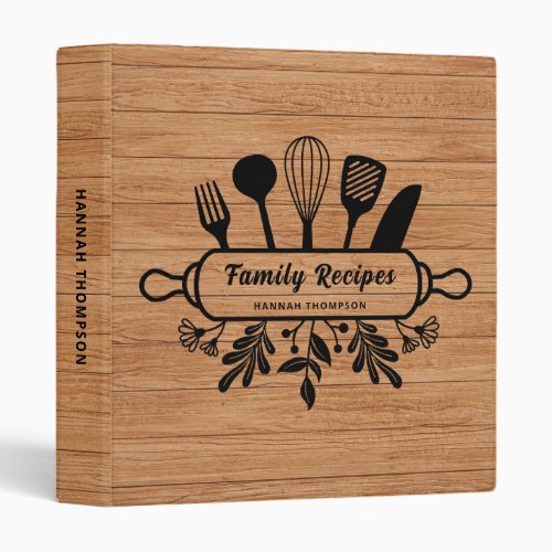 Rustic Wood Personalized Favorite Family Recipes 3 Ring Binder
