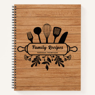 Rustic Wood Personalized Favorite Family Recipes Notebook