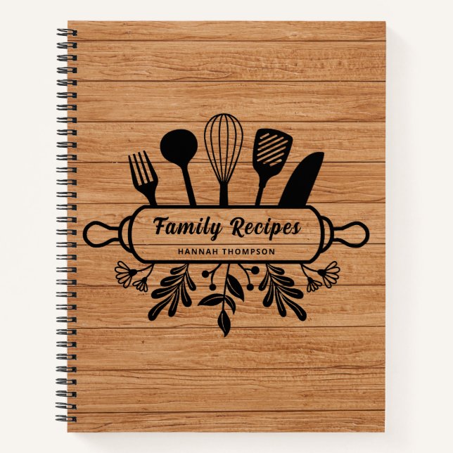 Rustic Wood Personalized Favorite Family Recipes Notebook (Front)