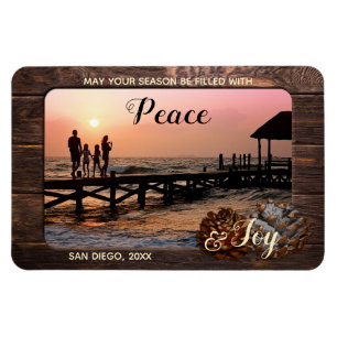 Rustic Wood Personalized Holiday Photo Magnet