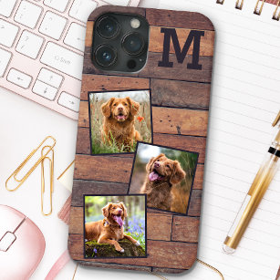 Rustic Wood Personalized Monogram 3 Photo iPhone 12 Pro Max Case