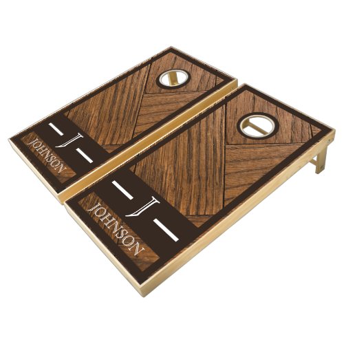 Rustic Wood Personalized Monogram Cornhole Set