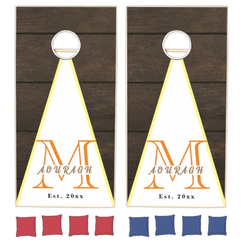 Rustic Wood Personalized Monogram Triangle Design Cornhole Set