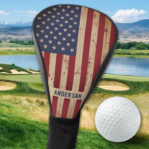 Rustic Wood Personalized Patriotic American Flag G Golf Head Cover