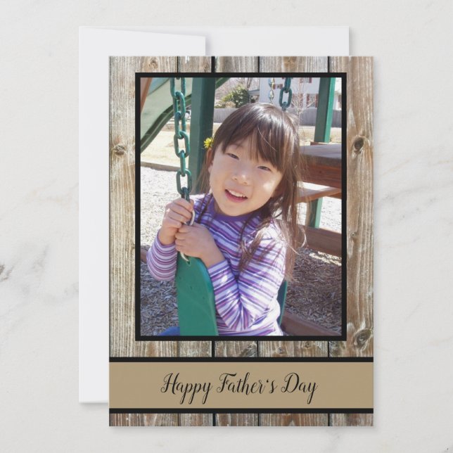 Rustic Wood Personalized Photo Happy Fathers Day Holiday Card (Front)