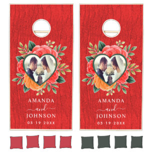 Rustic Wood Personalized Photo Wedding Monogram Cornhole Set