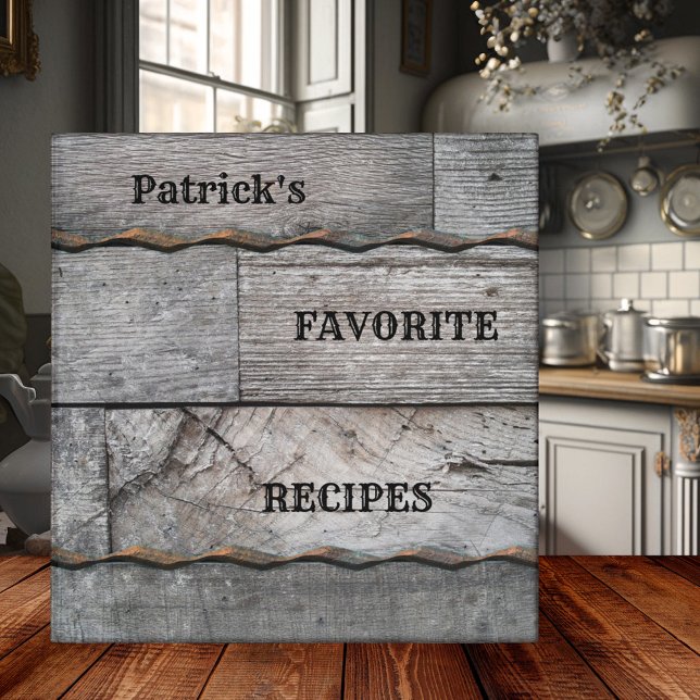 Rustic Wood Personalized Recipe Binder (Rustic wood original design  recipe binder with metal accents. Great as a gift to a chef)