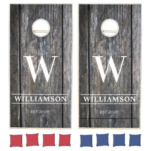 Rustic Wood  Personalized Wedding Monogram   Cornhole Set