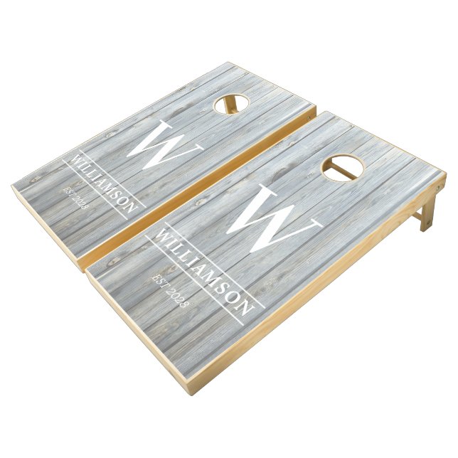 Rustic Wood Personalized Wedding Monogram  Cornhole Set (Angled)