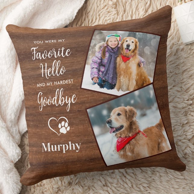 Rustic Wood Pet Loss Keepsake Pet Dog Memorial Throw Pillow (Creator Uploaded)