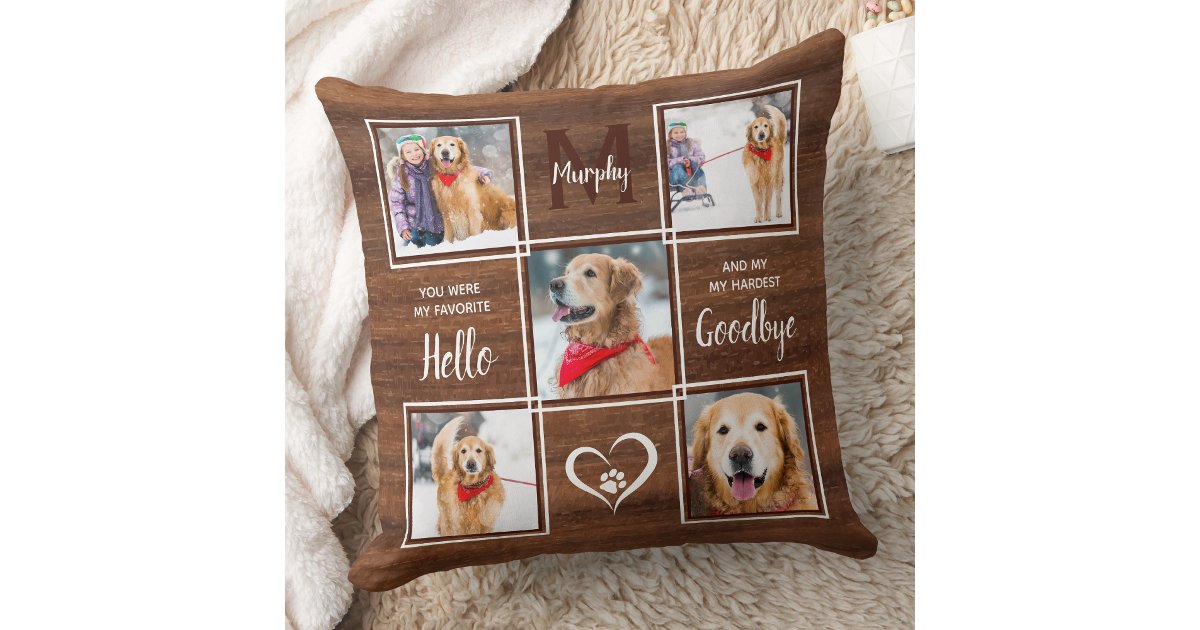 Rustic Wood Pet Memorial Keepsake Photo Collage Throw Pillow | Zazzle