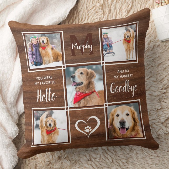 Rustic Wood Pet Memorial Keepsake Photo Collage Throw Pillow (Creator Uploaded)