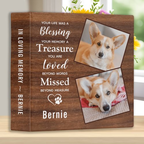 Rustic Wood Pet Memorials Dog Photo Album 3 Ring Binder