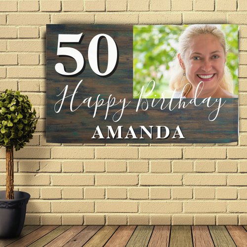 Rustic Wood Photo 50th Birthday Party Banner