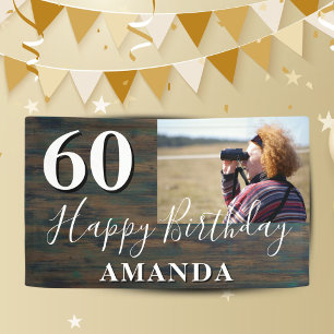 Rustic Wood Photo 60th Birthday Party Banner