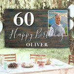 Rustic Wood Photo 60th Birthday Party Banner<br><div class="desc">Rustic Wood Photo 60th Birthday Party Banner. Great sign for the 60th birthday party with a custom photo, text in trendy script with a name. The background is dark wood texture and the text is in white color. Personalize the banner with your photo, your name and the age and make...</div>
