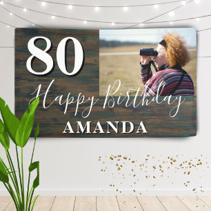 Rustic Wood Photo 80th Birthday Party Banner