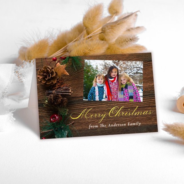 Rustic Wood Photo Christmas Greeting Holiday Card (Creator Uploaded)