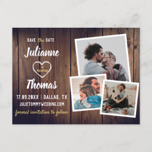 Rustic Wood Photo Collage Budget Wedding Announcement Postcard