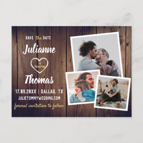 Rustic Wood Photo Collage Budget Wedding Announcement Postcard