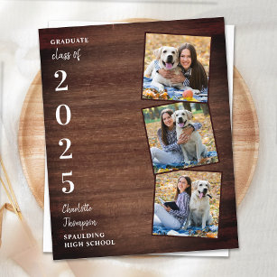 Rustic Wood Photo Collage Casual Graduation Announcement Postcard
