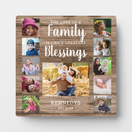 Rustic Wood Photo Collage Family Blessing Quote Plaque