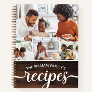 Rustic Wood Photo Collage Family Recipes Notebook