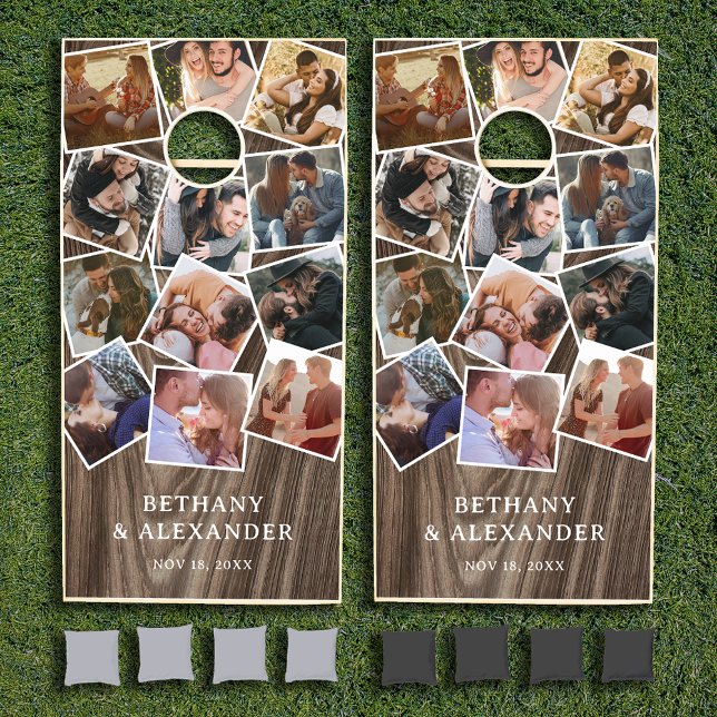 Rustic Wood Photo Collage Wedding Cornhole Set (Creator Uploaded)