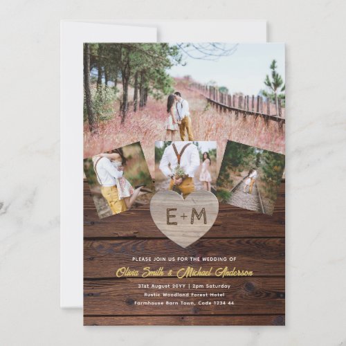 Rustic Wood Photo Collage Woodland Forest Barn Invitation