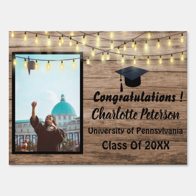 Rustic Wood Photo Congratulations Graduation  Sign (Front)