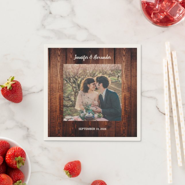 Rustic wood photo country wedding napkins (Insitu)
