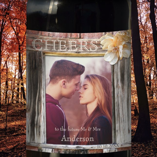 Rustic Wood Photo Engagement Wine Label (Creator Uploaded)