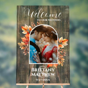 Rustic Wood Photo Fall Wedding Welcome Acrylic Sign
