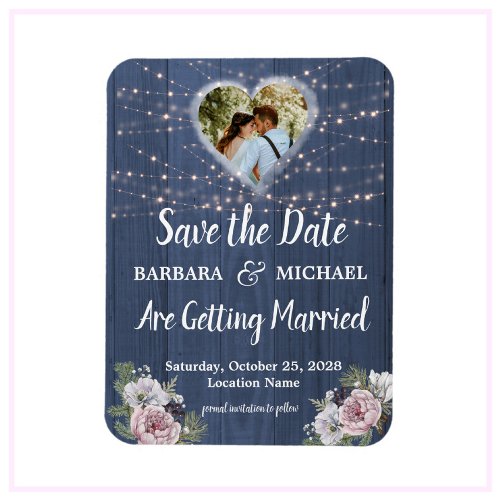 Rustic Wood Photo Floral Wedding Save the Date    Magnet