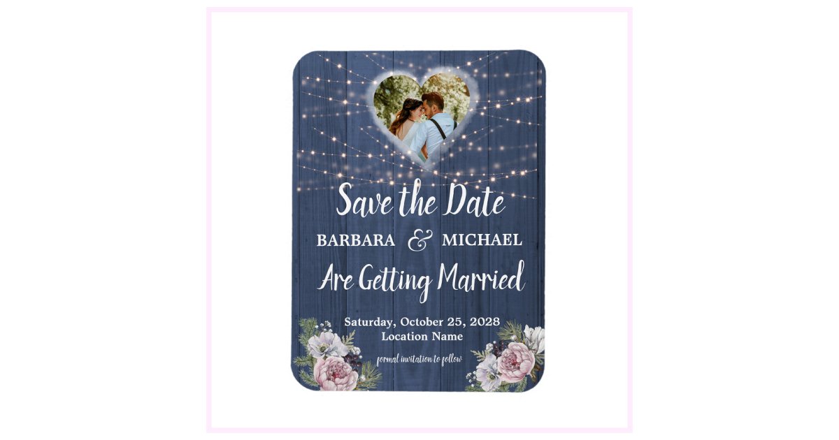 Rustic Wood Photo Floral Wedding Save the Date Magnet | Zazzle