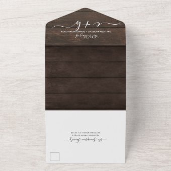 Rustic Wood Photo Monogram Wedding RSVP All In One Invitation | Zazzle