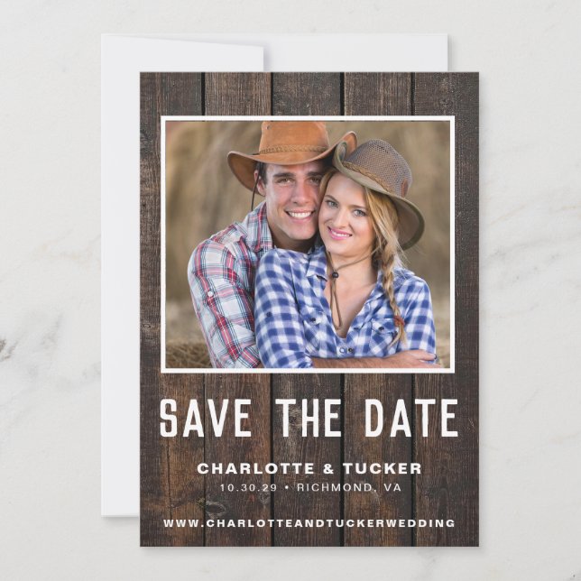 Rustic Wood Photo Save the Date  (Front)