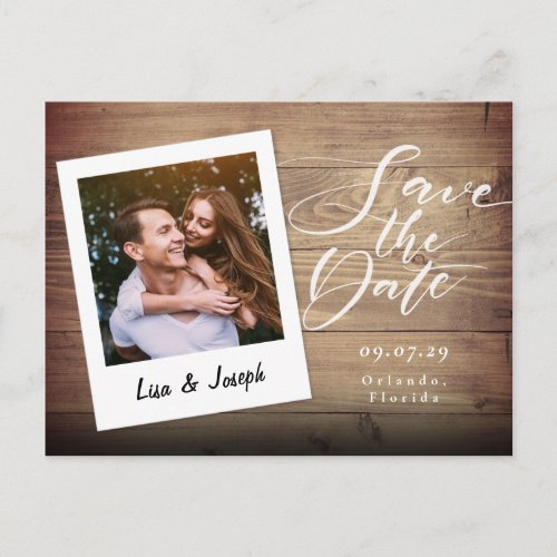 Rustic Wood Photo Script Save the Date Postcard